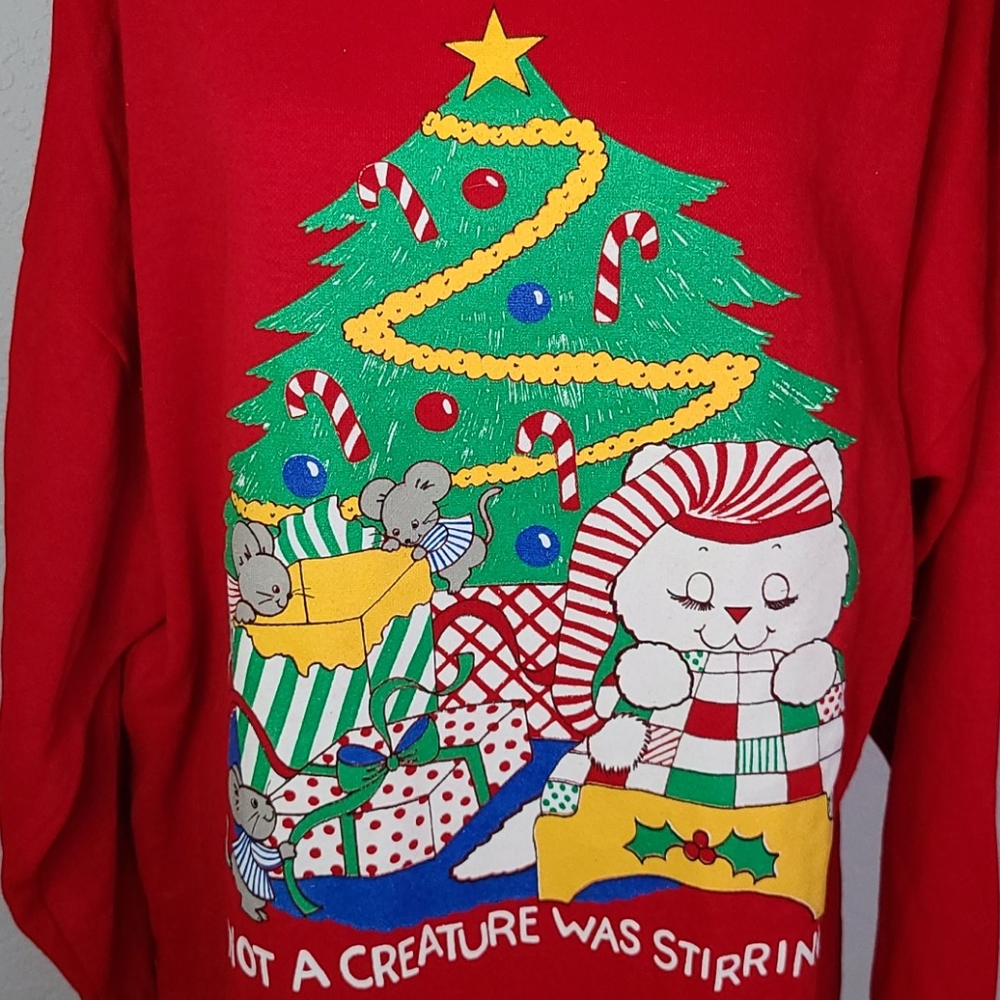 Vintage Christmas sleeping kitty cat gown PJs large retro